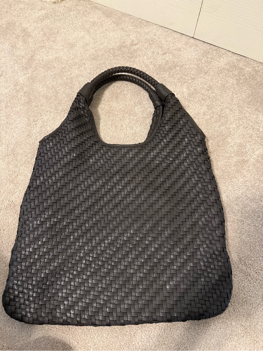 Woven Dark Brown Shoulder Bag with Braided Handles